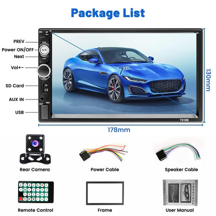 Hikity autoraadio 2 DIN-ga, 7-tollise puutetundliku ekraaniga, Bluetoothi ​​ja vabakäesüsteemiga, peegliühendusega, USB/AUX/SD+tagurduskaameraga