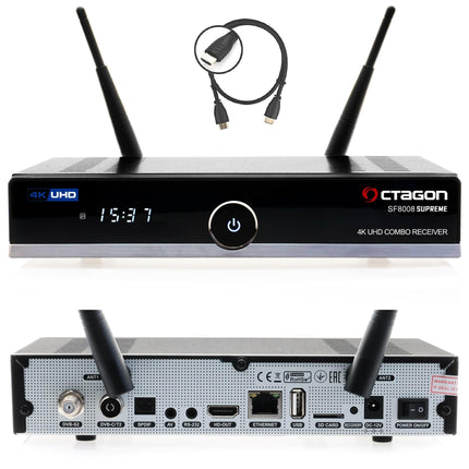 Octagon SF8008 UHD 4K Supreme Combo Receiver, Satellite, Cable &amp; DVB-T2 Receiver, E2 Linux &amp; Define OS, with PVR recording function, M.2 M Key, Gigabit LAN, Bluetooth, Card Reader, Sat to IP, WiFi WLAN