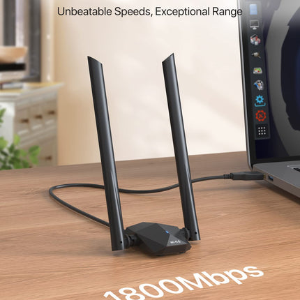 BrosTrend AX1800 WiFi 6 WLAN Stick Linux for PC and Raspberry Pi 2+ with Ubuntu, Mint, Debian, Kubuntu, Lubuntu, LMDE, Mate, PureOS, Windows 11/10, High Gain USB WLAN Adapter Dual Band 5GHz + 2.4GHz
