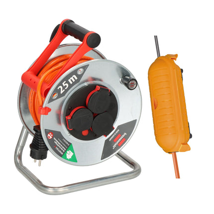 Brennenstuhl Garant S V2 IP44 cable reel (25m cable in orange, Made in Germany, IP44) and Brennenstuhl Safe-Box Big IP44 (protective box for extension cables)
