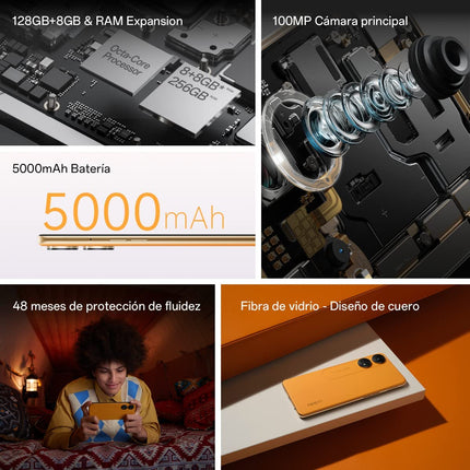 OPPO Reno8T - tasuta mobiiltelefon, 8 GB + 128 GB, 100 MP + 2 MP kaamera, mikroskoobiga kaamera, Android nutitelefon, 5000 mAh aku, 33 W kiirlaadimine, kahekordne nano-SIM, oranž
