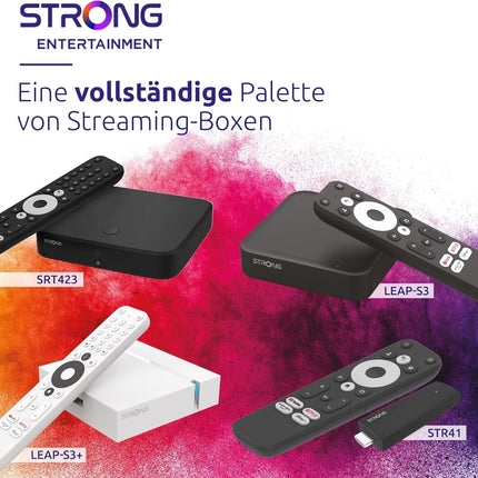 STRONG - Android TV 4K UHD voogedastusboks - SRT 423 - sisseehitatud Chromecast - DVB-T2 ja kaabelvastuvõtja - hääljuhtimine - Dolby Vision Atmos - Google Play, Netflix, Prime Video, Disney+ - must