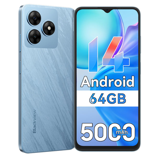 Blackview Wave 8C odav Android 14 mobiiltelefon ilma lepinguta, 6GB+64GB/2TB SD, Octa Core 6.56" HD+, 5000mAh aku, 13MP+8MP kaamera, 4G kahe SIM-kaardiga nutitelefon, lukustamata, 3.5mm pesa/GPS/2-aastane garantii