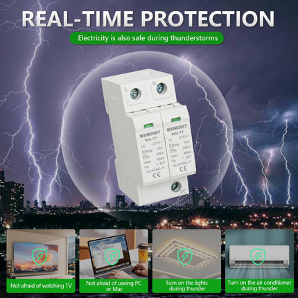 Wengart surge protection device WG-7T, T1+T2 level protection, 2P limp7kA 20-40kA AC275V, household surge protection, DIN rail mounting