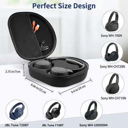 Bag Compatible with JBL Tune JBL Tune 720 BT 770 NC 760 NC, and Sony WH-CH720N WH-1000XM4 Wireless Bluetooth Headphones, Travel Case with Removable Inner Compartment (Black)