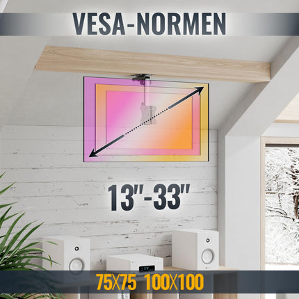 RICOO teleri lakke kinnitatav pöörlev telerikinnitus lakke kokkupandav 13-33-tollisele seinale, kaldus katusele, seinakinnitus D0111 teleri kinnitus lakke, lame, nutikas OLED, kumer VESA 100x100