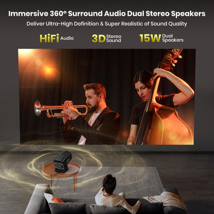 [Netflixi ametlik/stereokõlar] 4K projektor WiFi ja Bluetoothiga, 1080P natiivne mini kaasaskantav projektor, ühe klõpsuga kasutatav sisseehitatud Netflix/YouTube/PrimeVideo/D+, nutika kodu õueprojektor must