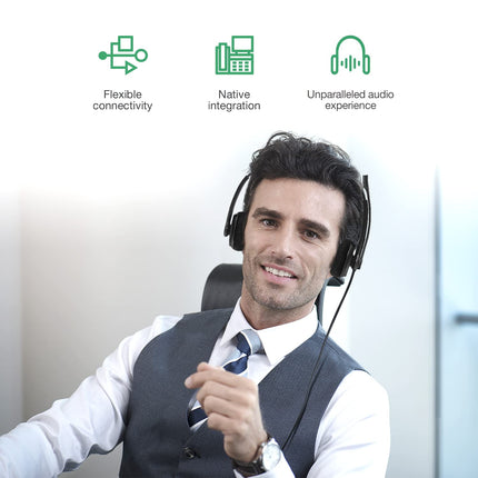 Yealinki telefonipeakomplektid kontoritelefonidele YHS34 Lite QD - RJ9 juhtmega peakomplekt, ühildub Poly Avaya Snom Grand Stream telefonidega, lauatelefoni peakomplekt mikrofoniga - kahekordne/111g/2.1m kaabel
