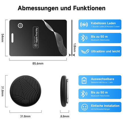 Warmfay Slim Walleti jälgimiskaart ja õhu jälgimissilt, mis ühildub Apple Find My rakendusega (ainult iOS), nutikas veekindel Bluetooth-esemete leidja võtmete, rahakottide, passide ja kottide jaoks.