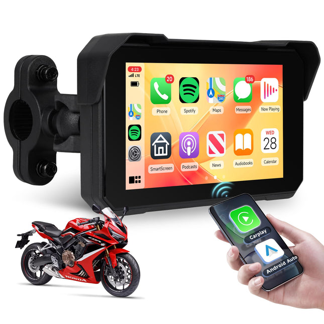 Rimoody 5 inch Carplay Screen for Motorcycle Wireless Carplay and Android Auto Display for Motorcycles, Wireless Carplay Car Radio for Motorcycles with Dual Bluetooth/Navigation/IP68 Waterproof