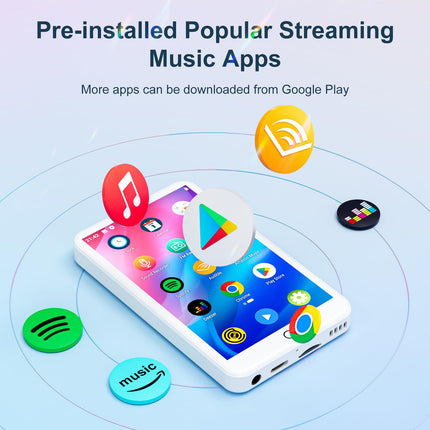 MP3-mängija Spotify, MECHEN MP3-mängija Bluetooth WLAN-iga, kaasaskantav Android MP4-mängija Amazon Musicuga, Deezer, Audible'iga ühilduv, 4-tolline puuteekraan