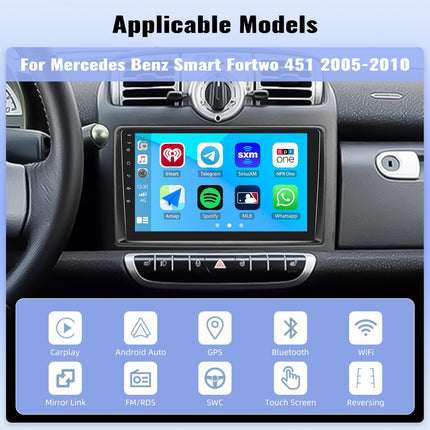 OiLiehu 4+64G 8-tuumaline Android 13 topelt-DIN raadio Mercedes Benz Smart Fortwo 451 2005-2010 CarPlay Android Auto autoraadio 9-tollise ekraaniga, Bluetooth GPS FM RDS WiFi DSP/EQ+tagurduskaamera