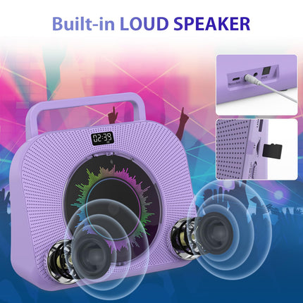 KOVCDVI 9-ühes CD-mängija Bluetooth-raadio CD-mängijaga, kõlariga, USB/TF-kaardi/AUX taasesitusega, äratuskell, taimer, kaugjuhtimispult, tolmukate, ekraan, kõrvaklappide pesa, lilla