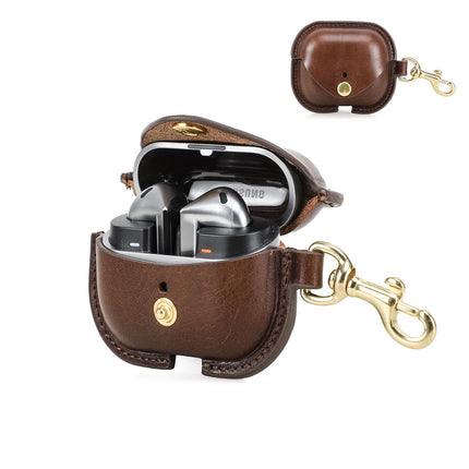 CONTACT'S FAMILY Case for Samsung Galaxy Buds 3 / Buds 3 Pro (2024), Premium Leather Earphone Case Cover Accessories Compatible with Buds 3 / Buds 3 Pro with Keychain, Coffee Brown