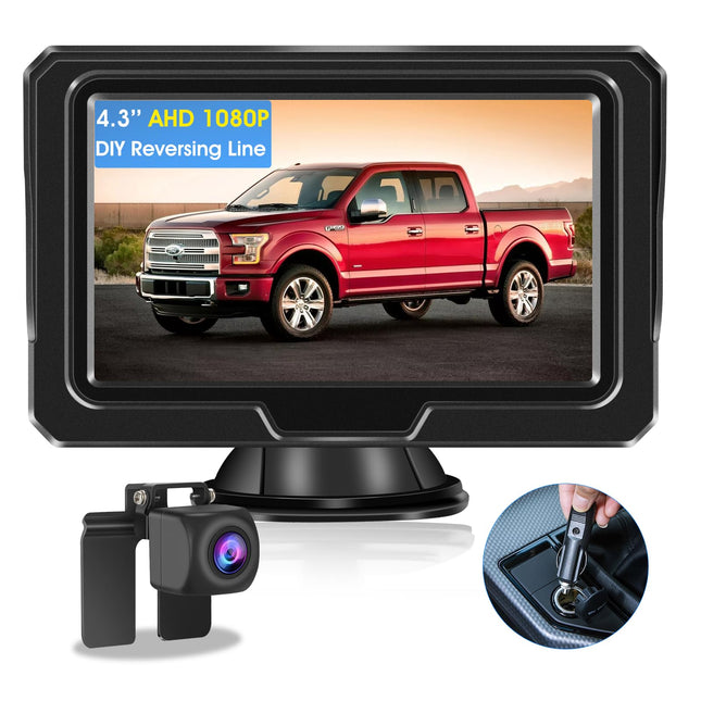Vtopek AHD 1080P Rear View Camera Car Kit Reversing Camera with 4.3" Monitor 5 Reversing Line IP68 Waterproof Night Vision Reversing Camera Retrofit Parking Aid Reversing Camera Cable for Motorhome Truck RV