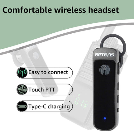 Retevis RB689 Walkie Talkie Long Range, Two-Way Radio with Wireless Headphones, 2600mAh, USB Rechargeable, Flashlight, Two-Way Radio Set for Contractors (Black, 4Pcs)