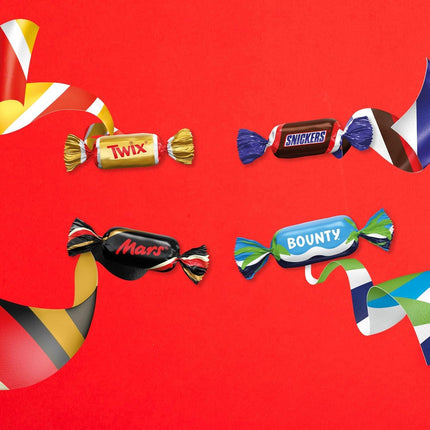 Miniatuursete šokolaadide segu, Mars, Snickers, Bounty &amp; Twix, klassikalised minibatoonid, piimašokolaad, šokolaadi suurpakk, peosegu, 296 batooni, 1 x 3 kg