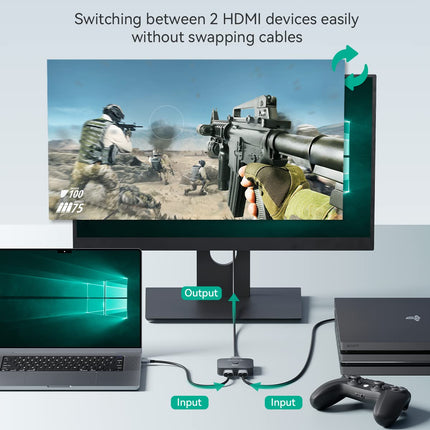 HDMI jaotur 8K@60Hz 4K@120Hz, GANA HDMI 2.1 lüliti, alumiiniumist kahesuunaline HDMI lüliti 2 sisendit 1 väljundit või 1 sisendit 2 väljundit HDMI jaotur, HDMI lüliti toetab 8K 4K PS5 HDTV Xboxi jaoks