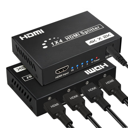 4K HDMI Splitter 1 In 4 Out, Audio Video HDMI Distributor with Power Supply Simultaneously 4 Monitors, 30M Long Stable Transmission