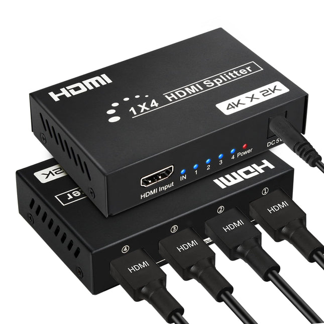 4K HDMI Splitter 1 In 4 Out, Audio Video HDMI Distributor with Power Supply Simultaneously 4 Monitors, 30M Long Stable Transmission