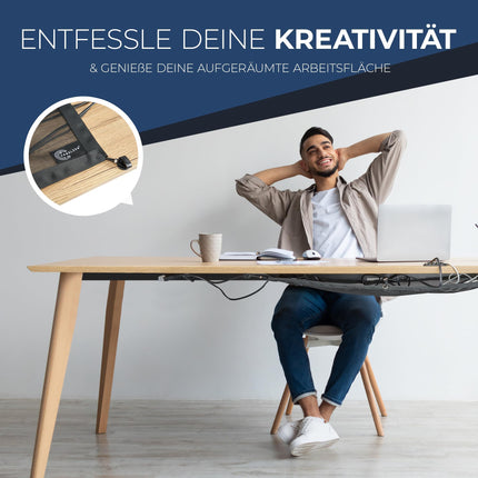 Cable net desk for cable management, flexible cable duct - ideal for cable organization - hide cables under the table, cable holder including cable conduit, black