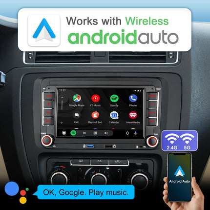 Autoraadio navigatsiooniekraaniga VW T5 Golf 5 6 Polo Sharan Seat Passat Tiguanile, 7-tolline Golfi raadio juhtmevaba Carplay ja Android Auto funktsiooniga, VW Caddy raadio Bluetooth RDS EQ GPS SWC FM WiFi USB, 2+32G
