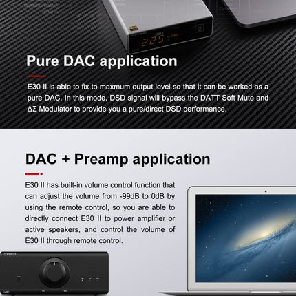 Topping E30 II DAC Preamplifier – 2 x AK4493S Hi-Res XMOS XU208 DAC 32-bit/768 kHz DSD512 DSD Direct Mode Decoder for USB/Coax/Optical Inputs RCA HiFi Stereo Digital Audio Decoder Black