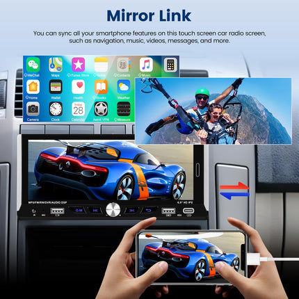 1 DIN autoraadio juhtmevaba Carplay ja Android Auto funktsiooniga - 6,9-tolline 2,5D IPS puutetundliku ekraaniga autoraadio ekvalaiseriga FM/RDS raadio SWC TF/USB ketta/Type-C sisendiga + AHD tahavaatekaamera