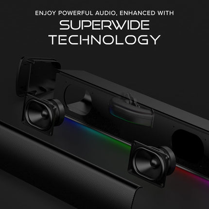 CREATIVE Sound Blaster GS3 (valge) kompaktne mängurikõlar RGB ja SuperWide tehnoloogiaga, USB-toitega, Bluetooth 5.4, kõrvaklapiväljundiga, PC ja Maci jaoks