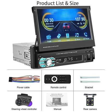 Hikity Carplay autoraadio ekraaniga 7-tolline autoraadio Bluetooth käed-vabad süsteem tahavaatekaameraga 1Din manuaalne pikendatav ekraan puutetundlik autoraadio FM USB AUX TF Mirrorlink