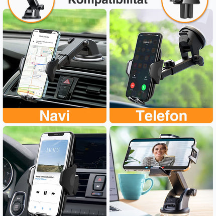 VANMASS autotelefoni hoidik 2025 uuendus Super stabiilne 3-ühes iminapp ja ventilatsioon 100% ohutu universaalne autotelefoni hoidik Paindlik sobib kõigile iPhone 16/15 /14/13 Pro Max Samsung S23/S22 Huawei