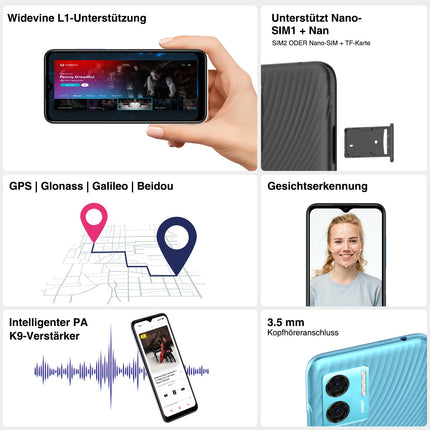 DOOGEE N50S lukustamata nutitelefon, 9GB+128GB/TF 1TB, 6,52" HD+ ekraan, Android 13, kaheksatuumaline protsessor, 20MP+8MP kaamera, kahe SIM-kaardiga 4G mobiiltelefon, 4200mAh, Face ID, GPS, OTG, must