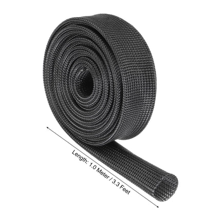 sourcing map 14 mm High Temperature Fiberglass Sleeve Insulation Braided Sleeving Black