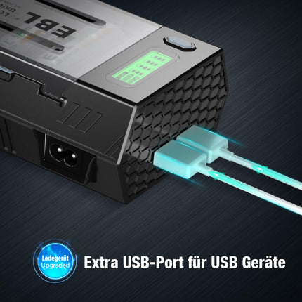 EBL 908 universaalne akulaadija - AA/AAA/Baby C/Mono D/9-voldise plokk-/NiMH/NiCD laetavate akude ja USB-seadmete jaoks, LCD-tühjendaja ja USB-akulaadija