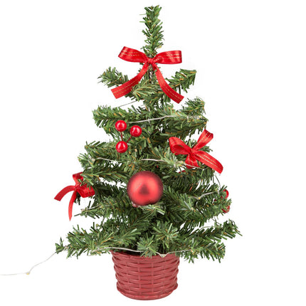 Idena 31486 - Dekoratiivne jõulupuu 20 sooja valge LED-iga, umbes 25 cm kõrge, punaste kuusekaunistuste ja USB-pordiga, kaunistuseks advendi- ja jõuludeks