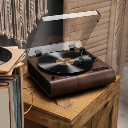 Retrospiler Record Player, 3-Speed ​​Bluetooth Turntable with Built-in Speakers, FM Radio, Vinyl MP3 Encoding, USB &amp; SD Playback, LED Screen, Wooden Retro LP Player