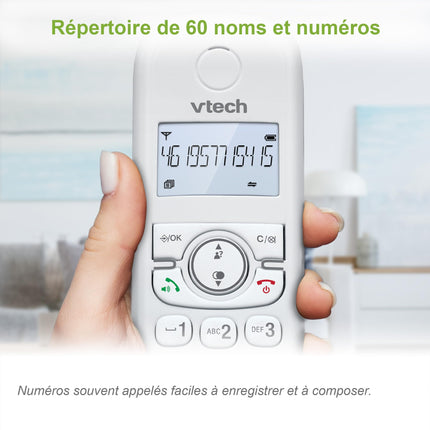 (Prantsuse versioon) VTech CS1501 juhtmeta DECT-telefon kahe telefonitoruga, kõnepiiranguga, helistaja ID/kõne ootamisega, valjuhääldiga, valgustatud ekraaniga ja valgustatud klahvistikuga