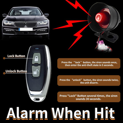 Autosignaali alarm, universaalne autoalarmi kaitsesüsteem 2 kaugjuhtimispuldiga, 12V seadmele, 7-tasemeline tundlikkus, vargusvastane (CW-8110)