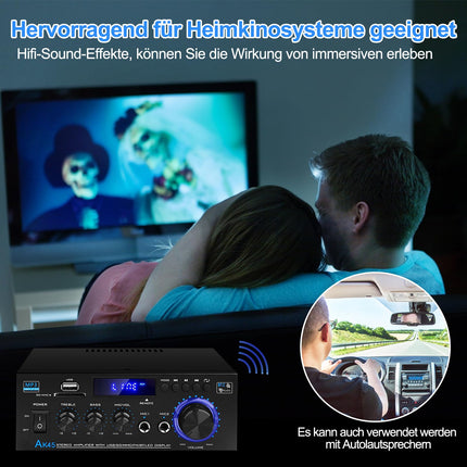 HiFi võimendi AK45 Mini Bluetooth stereo helivõimendi vastuvõtja 12V/220V 400W 2 kanaliga digitaalne võimsusvõimendi helivõimendi FM-raadio, SD/USB-kaardi sisendiga, koju või autosse