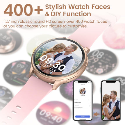 RUXINGX Smartwatch Women with Phone Function 1.27" HD Full Touch Screen, Wrist Watch with SpO2 Heart Rate Monitor Menstrual Cycle Sleep Monitor Pedometer Calories Fitness Tracker IP68 iOS Android Pink