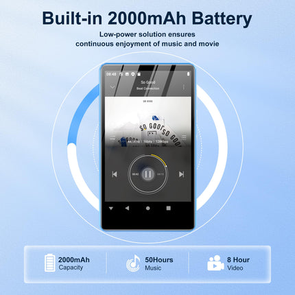 80 GB MP3-mängija Bluetoothi ​​ja WiFi-ga, SWOFY 4,0-tolline puutetundliku ekraaniga MP3-MP4-mängija, kaasaskantav stereo, digitaalne muusikapleier FM-raadioga, diktofon, e-raamat, brauser (must) (sinine)