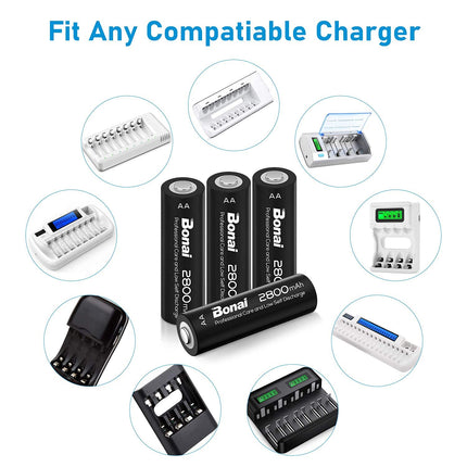 BONAI AA patarei 2800mAh 24 tükki laetavaid akuid suure mahutavusega 1.2V Mignon AA Accu NI-MH laetavad akud HR6 laetav aku madala isetühjenemisega