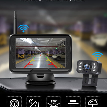 【Stabiilne signaal】AHD 1080P juhtmevaba tahavaatekaamera, juhtmevaba auto tagurduskaamera 5-tollise monitoriga 6 LED-tulega, juhtmevaba tahavaatekaamera 170° lainurk IP69 veekindel isetegemise juhend autole, haagissuvilale ja kaubikule