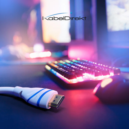 KabelDirekt – 10K ja 8K HDMI-kaabel, HDMI 2.1b – 3 m, saadaval pikkuses 0,5–5 m – sertifitseeritud, Saksamaal välja töötatud (ülikiire HDMI 2.1 kaabel arvuti, PS5, Xboxi, monitori ja teleri jaoks – valge)