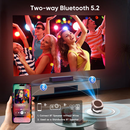 [Sisseehitatud rakendused] Projektor, E-Focus/Auto Keystone Correction Mini-projektor 4K Native 1080P, WiFi Bluetooth kaasaskantav projektor 50% suum 270° pööratav projektor kodukino/õues kasutamiseks, ühildub sülearvuti/nutitelefoni/hiire