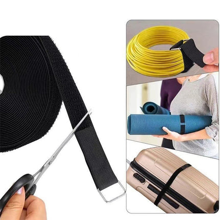 5 m adjustable cable ties with 25 buckles, free cutting length, black, reusable fastening cable ties, velcro fastening strap for cable organization, wire management,