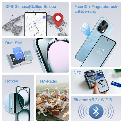 UMIDIGI Note 100 mobiiltelefon, Android 14 nutitelefon ilma lepinguta, 120Hz kaheksatuumaline protsessor, 16(8+8) GB + 256GB mobiiltelefon ilma lepinguta, 6,8 tolli, 50MP, näo- ja sõrmejäljelugeja, NFC, 5000mAh, GPS, kahe SIM-kaardiga nutitelefon
