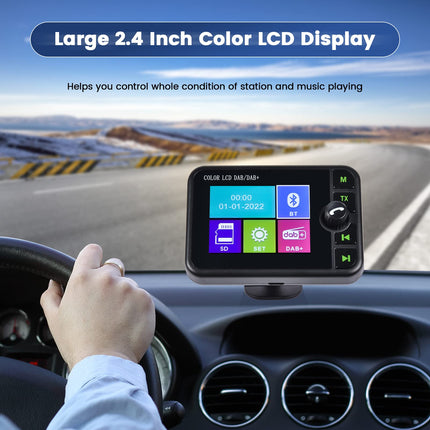 Hikity DAB/DAB+ raadioadapter autoraadiole/kodukasutuseks, 2,4-tolline LCD kaasaskantav autoraadio DAB FM-saatjaga, Bluetooth käed-vabad MP3-mängija, DAB+ digitaalne raadiotuuner TF-taasesituse/Aux-väljundiga