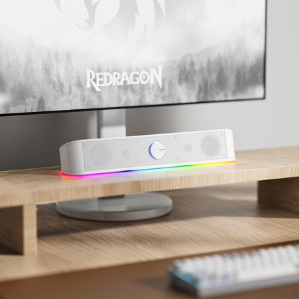 Redragon GS560 Adiemus RGB Desktop Soundbar, 2.0-Channel Computer Speaker with Dynamic Light Bar, Audio Light Sync/Display, Touch Control Backlight with Volume Control, USB Cable