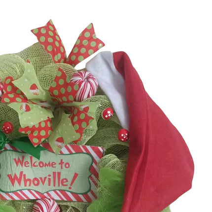Christmas Thief Wreath for Front Door, Green Ivory Christmas Wreath Hanging Welcome Sign Home Decoration Indoor Outdoor (Green, 46 x 30 cm)